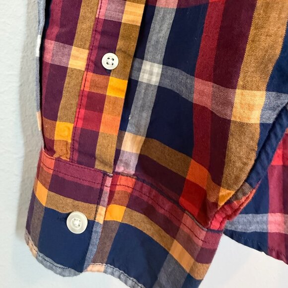 Gap Mens Classic Fit Long Sleeve Plaid Collared Shirt Red/Blue/Yellow Size XL - Picture 5 of 10